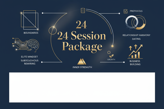 24 Session Package with CK Collective to work on boundaries, protocols, non-negotiables, dating, business-building, personal tactics, business endeavors, relationship turmoil, elite mindset, routines, letting go, and rewiring your subconscious brain. 30-minutes each.