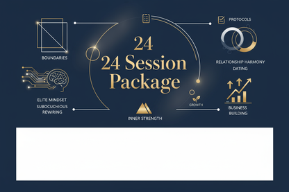 24 Session Package with CK Collective to work on boundaries, protocols, non-negotiables, dating, business-building, personal tactics, business endeavors, relationship turmoil, elite mindset, routines, letting go, and rewiring your subconscious brain. 30-minutes each. 