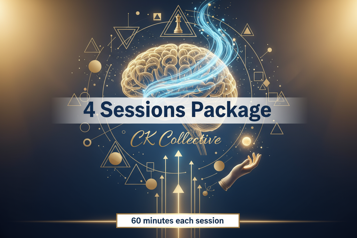 4 Sessions Package with CK Collective to work on personal tactics, business endeavors, relationship turmoil, elite mindset, routines, letting go, and rewiring your subconscious brain. 60-minutes each. 